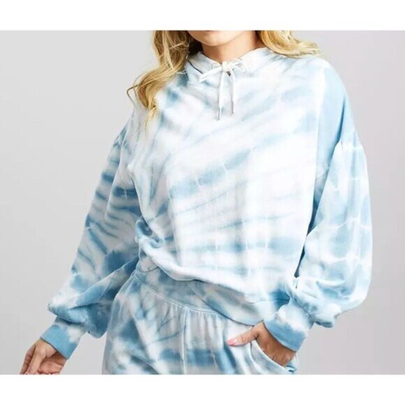 Z Supply Hoodie Womens Small Blue White Tie Dye Pullover Sweatshirt Cotton Soft - Picture 2 of 12